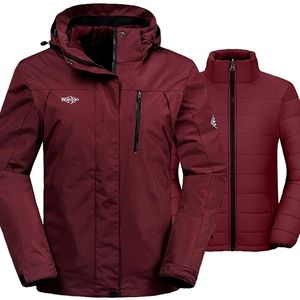 Women's 3-in-1 Waterproof Ski Jacket - Wine Red